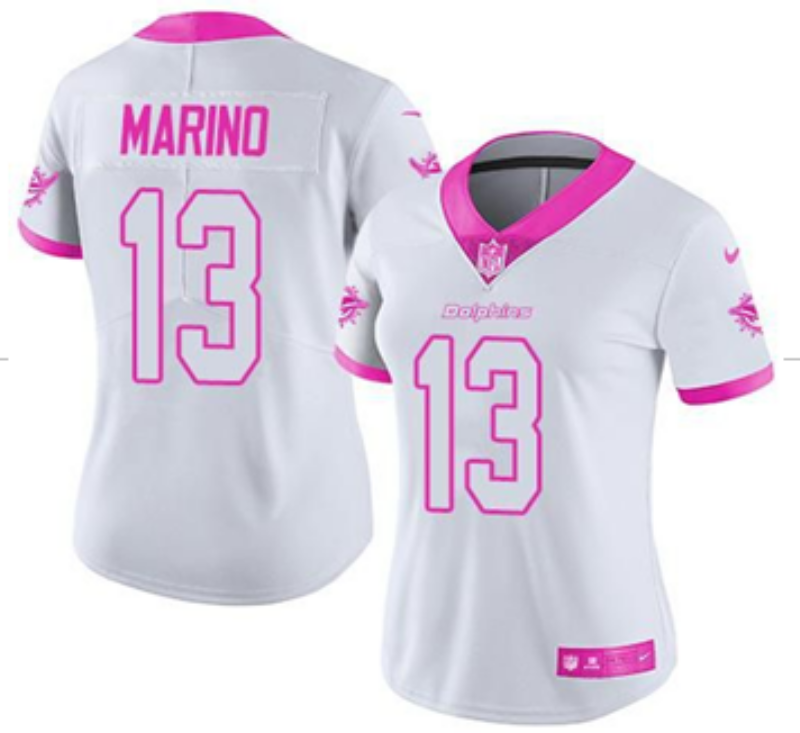 Women 2025 NFL Nike Miami Dolphins 13 Marino white jerseys 001